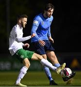 16 April 2021; Luke Boore of UCD in action against Kieran Marty Waters of Cabinteely during the SSE Airtricity League First Division match between UCD and Cabinteely at the UCD Bowl in Belfield, Dublin. Photo by Piaras Ó Mídheach/Sportsfile