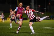 16 April 2021; David Parkhouse of Derry City in action against Jack Tuite of Drogheda United during the SSE Airtricity League Premier Division match between Derry City and Drogheda United at the Ryan McBride Brandywell Stadium in Derry. Photo by Stephen McCarthy/Sportsfile