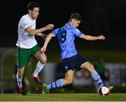 16 April 2021; Donal Higgins of UCD in action against Alex Aspil of Cabinteely during the SSE Airtricity League First Division match between UCD and Cabinteely at the UCD Bowl in Belfield, Dublin. Photo by Piaras Ó Mídheach/Sportsfile