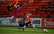 16 April 2021; Jack Malone of Derry City in action against Gary Deegan of Drogheda United during the SSE Airtricity League Premier Division match between Derry City and Drogheda United at the Ryan McBride Brandywell Stadium in Derry. Photo by Stephen McCarthy/Sportsfile