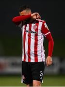 16 April 2021; Daniel Lafferty of Derry City reacts during the SSE Airtricity League Premier Division match between Derry City and Drogheda United at the Ryan McBride Brandywell Stadium in Derry. Photo by Stephen McCarthy/Sportsfile