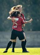 17 April 2021; Erica Burke of Bohemians celebrates with team-mate Naima Chemaou after scoring her side's first goal during the SSE Airtricity Women's National League match between Bohemians and Cork City at Oscar Traynor Coaching & Development Centre in Coolock, Dublin. Photo by Eóin Noonan/Sportsfile