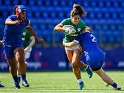 17 April 2021; Sene Naoupu of Ireland is tackled by Agathe Sochat of France during the Women's Six Nations Rugby Championship match between Ireland and France at Energia Park in Dublin. Photo by Sam Barnes/Sportsfile