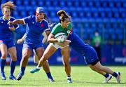 17 April 2021; Sene Naoupu of Ireland is tackled by Agathe Sochat of France during the Women's Six Nations Rugby Championship match between Ireland and France at Energia Park in Dublin. Photo by Sam Barnes/Sportsfile