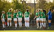 17 April 2021; Cork City players before the second half of the SSE Airtricity Women's National League match between Bohemians and Cork City at Oscar Traynor Coaching & Development Centre in Coolock, Dublin. Photo by Eóin Noonan/Sportsfile