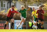 17 April 2021; Éabha O’Mahony of Cork City in action against Abbie Brophy of Bohemians during the SSE Airtricity Women's National League match between Bohemians and Cork City at Oscar Traynor Coaching & Development Centre in Coolock, Dublin. Photo by Eóin Noonan/Sportsfile