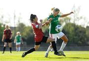 17 April 2021; Éabha O’Mahony of Cork City is tackled by Abbie Brophy of Bohemians during the SSE Airtricity Women's National League match between Bohemians and Cork City at Oscar Traynor Coaching & Development Centre in Coolock, Dublin. Photo by Eóin Noonan/Sportsfile