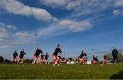 17 April 2021; The Shelbourne team warm-up prior to the SSE Airtricity Women's National League match between Peamount United and Shelbourne at PLR Park in Greenogue, Dublin. Photo by Ramsey Cardy/Sportsfile
