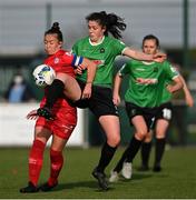 17 April 2021; Della Doherty of Peamount United in action against Pearl Slattery of Shelbourne during the SSE Airtricity Women's National League match between Peamount United and Shelbourne at PLR Park in Greenogue, Dublin. Photo by Ramsey Cardy/Sportsfile