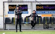 17 April 2021; Dundalk coach Filippo Giovagnoli, left, and Dundalk coach Giuseppi Rossi in the dugout during the SSE Airtricity League Premier Division match between Dundalk and St Patrick's Athletic at Oriel Park in Dundalk, Louth. Photo by Stephen McCarthy/Sportsfile