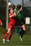 17 April 2021; Claire Walsh of Peamount United in action against Emily Whelan of Shelbourne during the SSE Airtricity Women's National League match between Peamount United and Shelbourne at PLR Park in Greenogue, Dublin. Photo by Ramsey Cardy/Sportsfile