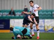 17 April 2021; Jay McClelland of St Patrick's Athletic is tackled by Dundalk goalkeeper Alessio Abibi during the SSE Airtricity League Premier Division match between Dundalk and St Patrick's Athletic at Oriel Park in Dundalk, Louth. Photo by Ben McShane/Sportsfile