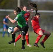 17 April 2021; Eleanor Ryan-Doyle of Peamount United in action against Jessica Ziu of Shelbourne during the SSE Airtricity Women's National League match between Peamount United and Shelbourne at PLR Park in Greenogue, Dublin. Photo by Ramsey Cardy/Sportsfile