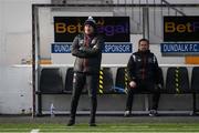 17 April 2021; Dundalk coach Filippo Giovagnoli, left, and Dundalk coach Giuseppi Rossi look on from the dugout during the SSE Airtricity League Premier Division match between Dundalk and St Patrick's Athletic at Oriel Park in Dundalk, Louth. Photo by Stephen McCarthy/Sportsfile