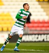 17 April 2021; Graham Burke of Shamrock Rovers after scoring his side's first goal, from a penalty, during the SSE Airtricity League Premier Division match between Shamrock Rovers and Longford Town at Tallaght Stadium in Dublin. Photo by Eóin Noonan/Sportsfile