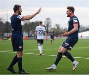 17 April 2021; Sam Bone of St Patrick's Athletic, right, celebrates with team-mate Robbie Benson after scoring his side's first goal during the SSE Airtricity League Premier Division match between Dundalk and St Patrick's Athletic at Oriel Park in Dundalk, Louth. Photo by Stephen McCarthy/Sportsfile