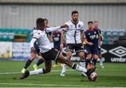 17 April 2021; Junior Ogedi-Uzokwe of Dundalk shoots to score his side's first goal during the SSE Airtricity League Premier Division match between Dundalk and St Patrick's Athletic at Oriel Park in Dundalk, Louth. Photo by Ben McShane/Sportsfile