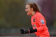 17 April 2021; Peamount United goalkeeper Naoisha McAloon celebrates at the final whistle of the SSE Airtricity Women's National League match between Peamount United and Shelbourne at PLR Park in Greenogue, Dublin. Photo by Ramsey Cardy/Sportsfile