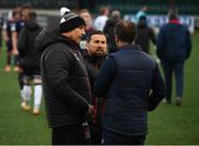 17 April 2021; Dundalk coach Giuseppi Rossi, centre, and Dundalk coach Filippo Giovagnoli remonstrate with St Patrick's Athletic assistant manager Patrick Cregg during the SSE Airtricity League Premier Division match between Dundalk and St Patrick's Athletic at Oriel Park in Dundalk, Louth. Photo by Stephen McCarthy/Sportsfile