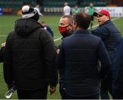 17 April 2021; St Patrick's Athletic head coach Stephen O'Donnell remontrates with Dundalk coach Filippo Giovagnoli after the SSE Airtricity League Premier Division match between Dundalk and St Patrick's Athletic at Oriel Park in Dundalk, Louth. Photo by Stephen McCarthy/Sportsfile