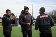 17 April 2021; Dundalk coach Filippo Giovagnoli and Dundalk coach Giuseppi Rossi speak with fourth official  during the SSE Airtricity League Premier Division match between Dundalk and St Patrick's Athletic at Oriel Park in Dundalk, Louth. Photo by Stephen McCarthy/Sportsfile