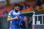 17 April 2021; David Webster of Finn Harps dries the ball with a towel during the SSE Airtricity League Premier Division match between Sligo Rovers and Finn Harps at The Showgrounds in Sligo. Photo by Piaras Ó Mídheach/Sportsfile