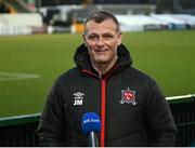 17 April 2021; Dundalk sporting director Jim Magilton speaks to Des Curran of RTE after the SSE Airtricity League Premier Division match between Dundalk and St Patrick's Athletic at Oriel Park in Dundalk, Louth. Photo by Stephen McCarthy/Sportsfile