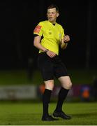 16 April 2021; Referee Oliver Moran during the SSE Airtricity League First Division match between UCD and Cabinteely at the UCD Bowl in Belfield, Dublin. Photo by Piaras Ó Mídheach/Sportsfile