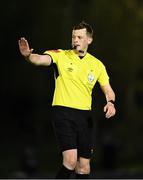 16 April 2021; Referee Oliver Moran during the SSE Airtricity League First Division match between UCD and Cabinteely at the UCD Bowl in Belfield, Dublin. Photo by Piaras Ó Mídheach/Sportsfile