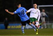 16 April 2021; Luke McWilliams of Cabinteely in action against Donal Higgins of UCD during the SSE Airtricity League First Division match between UCD and Cabinteely at the UCD Bowl in Belfield, Dublin. Photo by Piaras Ó Mídheach/Sportsfile