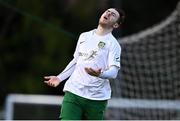 16 April 2021; Dean Casey of Cabinteely reacts to a missed goal chance for his side during the SSE Airtricity League First Division match between UCD and Cabinteely at the UCD Bowl in Belfield, Dublin. Photo by Piaras Ó Mídheach/Sportsfile