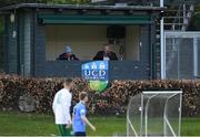 16 April 2021; Commentators Emmet Ryan, right, and Declan Hughes during the SSE Airtricity League First Division match between UCD and Cabinteely at the UCD Bowl in Belfield, Dublin. Photo by Piaras Ó Mídheach/Sportsfile