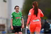 17 April 2021; Aine O'Gorman of Peamount United, left, and Peamount United goalkeeper Naoisha McAloon following their victory in the SSE Airtricity Women's National League match between Peamount United and Shelbourne at PLR Park in Greenogue, Dublin. Photo by Ramsey Cardy/Sportsfile