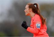 17 April 2021; Peamount United goalkeeper Naoisha McAloon celebrates at the final whistle during the SSE Airtricity Women's National League match between Peamount United and Shelbourne at PLR Park in Greenogue, Dublin. Photo by Ramsey Cardy/Sportsfile