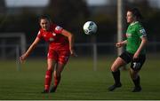 17 April 2021; Jess Gargan of Shelbourne in action against Eleanor Ryan-Doyle of Peamount United during the SSE Airtricity Women's National League match between Peamount United and Shelbourne at PLR Park in Greenogue, Dublin. Photo by Ramsey Cardy/Sportsfile