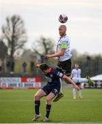 17 April 2021; Chris Shields of Dundalk in action against Jay McClelland of St Patrick's Athletic during the SSE Airtricity League Premier Division match between Dundalk and St Patrick's Athletic at Oriel Park in Dundalk, Louth. Photo by Stephen McCarthy/Sportsfile