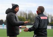 17 April 2021; Dundalk coach Filippo Giovagnoli speaks with fourth official Derek Tomney during the SSE Airtricity League Premier Division match between Dundalk and St Patrick's Athletic at Oriel Park in Dundalk, Louth. Photo by Stephen McCarthy/Sportsfile