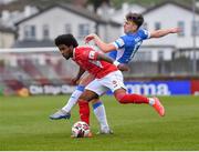 17 April 2021; Walter Figueira of Sligo Rovers in action against Mark Russell of Finn Harps during the SSE Airtricity League Premier Division match between Sligo Rovers and Finn Harps at The Showgrounds in Sligo. Photo by Piaras Ó Mídheach/Sportsfile