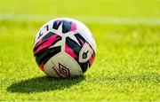 17 April 2021; A detailed view of a Longford Town crest on an Umbro football before the SSE Airtricity League Premier Division match between Shamrock Rovers and Longford Town at Tallaght Stadium in Dublin. Photo by Eóin Noonan/Sportsfile