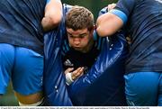 19 April 2021; Scott Penny in action against team-mates Ross Molony, left, and Vakh Abdaladze during Leinster rugby squad training at UCD in Dublin. Photo by Brendan Moran/Sportsfile