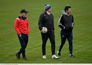 19 April 2021; The Louth management team, from left, manager Mickey Harte, assistant manager Gavin Devlin and coach Niall Sharkey during senior football squad training at the Louth GAA Centre of Excellence in Louth. Following approval from the GAA and the Irish Government, the GAA released its safe return to play protocols, allowing full contact inter-county training at adult level can re-commence from April 19th. Photo by Ramsey Cardy/Sportsfile