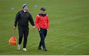 19 April 2021; Assistant manager Gavin Devlin, left, and manager Mickey Harte during Louth senior football squad training at the Louth GAA Centre of Excellence in Louth. Following approval from the GAA and the Irish Government, the GAA released its safe return to play protocols, allowing full contact inter-county training at adult level can re-commence from April 19th. Photo by Ramsey Cardy/Sportsfile