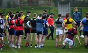 19 April 2021; Manager Mickey Harte speaks to his players during Louth senior football squad training at the Louth GAA Centre of Excellence in Louth. Following approval from the GAA and the Irish Government, the GAA released its safe return to play protocols, allowing full contact inter-county training at adult level can re-commence from April 19th. Photo by Ramsey Cardy/Sportsfile