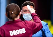 20 April 2021; Chris Lyons of Drogheda United has his temperature taken upon arrival before the SSE Airtricity League Premier Division match between Drogheda United and Shamrock Rovers at United Park in Drogheda, Louth. Photo by Ben McShane/Sportsfile