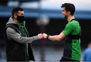 20 April 2021; Aaron Greene, left, fist-bumps Shamrock Rovers team-mate Neil Farrugia before the SSE Airtricity League Premier Division match between Drogheda United and Shamrock Rovers at United Park in Drogheda, Louth. Photo by Ben McShane/Sportsfile