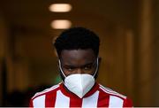 20 April 2021; James Akintunde of Derry City prior to the SSE Airtricity League Premier Division match between Derry City and Dundalk at the Ryan McBride Brandywell Stadium in Derry. Photo by Stephen McCarthy/Sportsfile