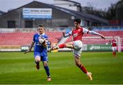 20 April 2021; Shane Griffin of St Patrick's Athletic in action against Darragh Power of Waterford during the SSE Airtricity League Premier Division match between St Patrick's Athletic and Waterford at Richmond Park in Dublin. Photo by Harry Murphy/Sportsfile