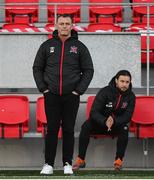 20 April 2021; Dundalk sporting director Jim Magilton, left, and Dundalk academy manager & coach Stephen McDonnell during the SSE Airtricity League Premier Division match between Derry City and Dundalk at the Ryan McBride Brandywell Stadium in Derry. Photo by Stephen McCarthy/Sportsfile