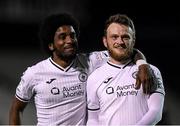 20 April 2021; David Cawley of Sligo Rovers, right, is congratulated by team-mate Walter Figueira after scoring his side's third goal during the SSE Airtricity League Premier Division match between Bohemians and Sligo Rovers at Dalymount Park in Dublin. Photo by Matt Browne/Sportsfile