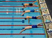 21 April 2021; Swimmers, from top, Max McCusker of Dolphin SC, David Thompson of Bangor SC, Calum Bain of University of Sterling SC and Michael Hewitt of Ards SC during the 50 metre freestyle on day two of the Irish National Swimming Team Trials at Sport Ireland National Aquatic Centre in the Sport Ireland Campus, Dublin.  Photo by Brendan Moran/Sportsfile